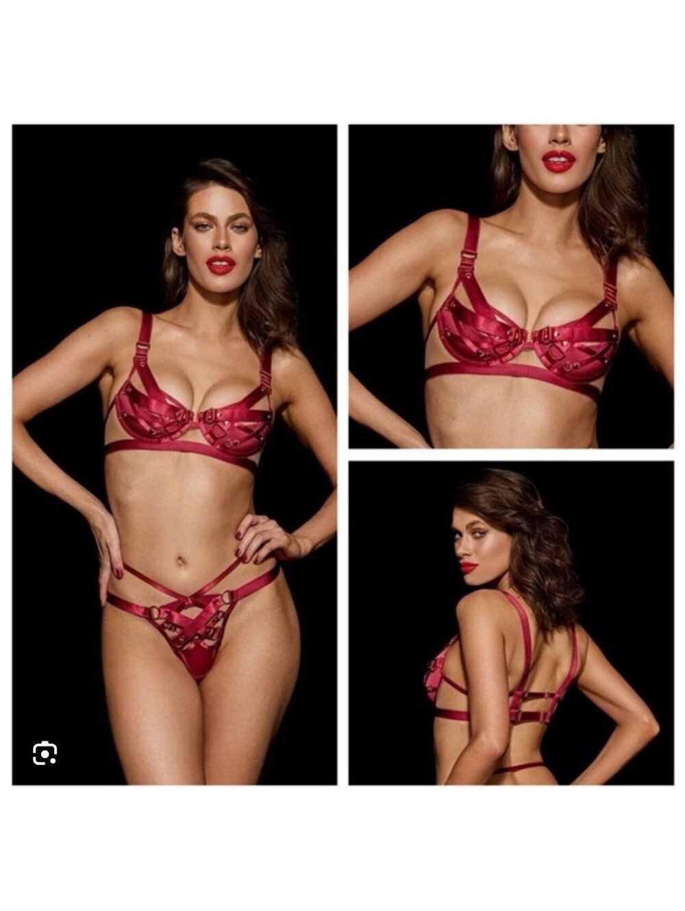 Honey Birdette STEPHANIE SET BRA 34C 34 C THONG large BNWT BLACK CHERRY